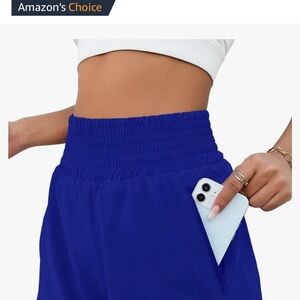 Women's Athletic Shorts High Waisted Running Shorts Pocket. Blue.